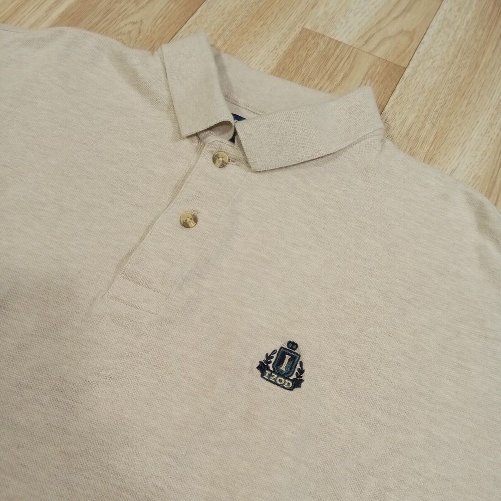 Izod Polo Shirt Mens L Beige Cotton Short Sleeve